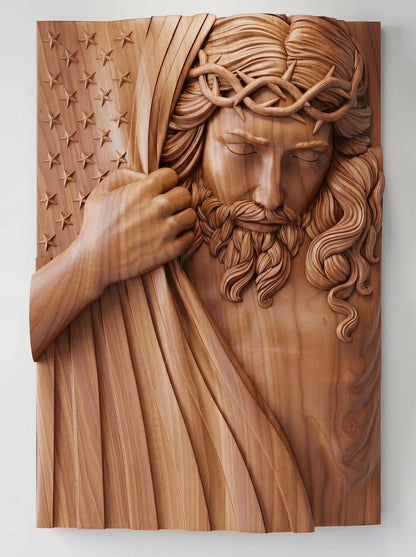 American Flag Wood Carving